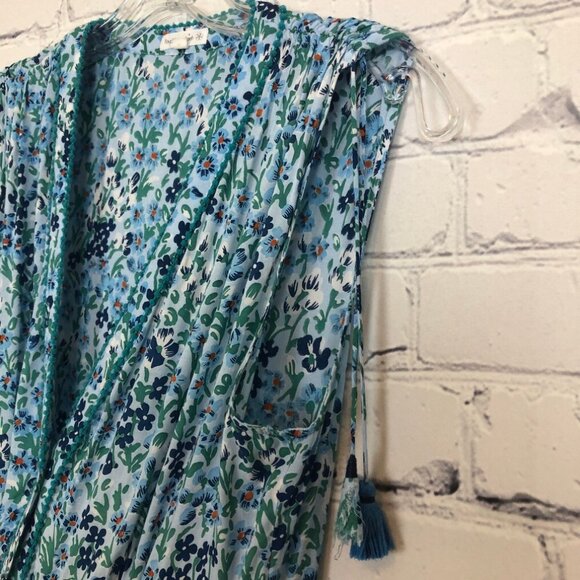 Poupette St Barth Ivy Floral Tiered Maxi Dress Size M Sky Blue Daffodil - Picture 4 of 10